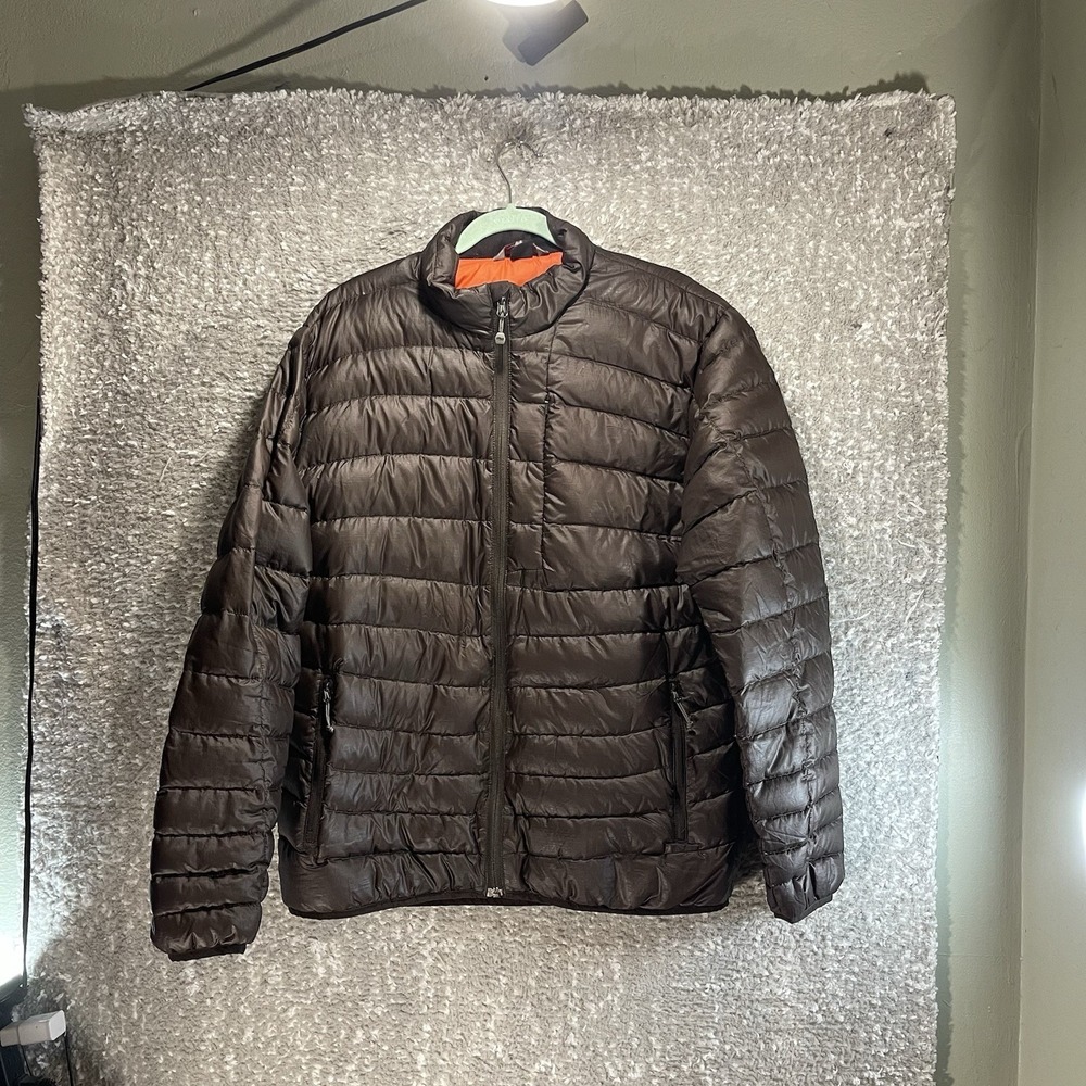 Outdoor Research Brown Quilted Puffer Men Jacket L Brown Down Lightweight Preppy